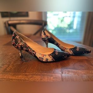 L.K. Bennett London Leather Snake Embossed Floral Print Kitten Heels
